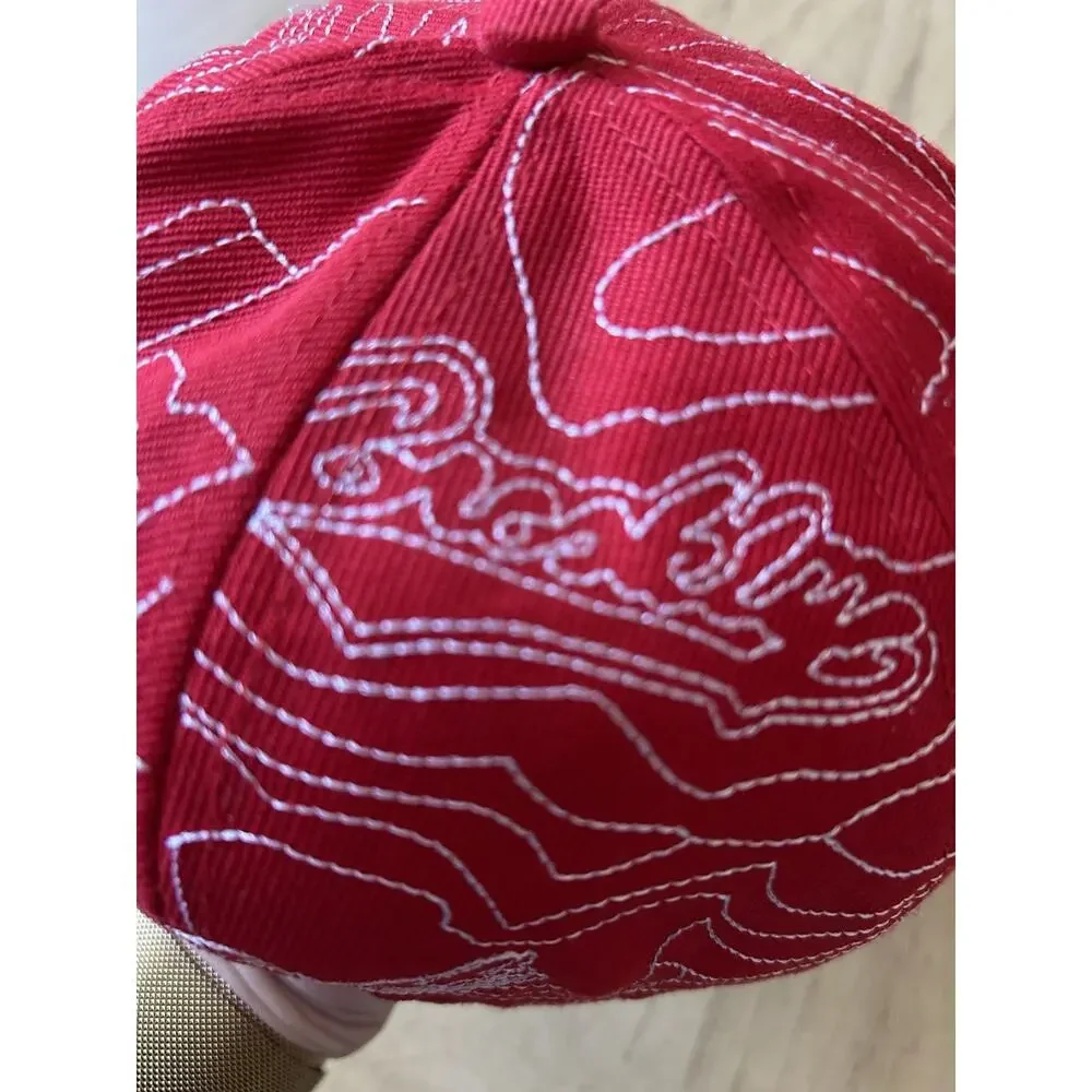 Y2K NY Red Hat White Stick Look Flat Bill New York Artsy 7 1/4 Retro RARE 90s